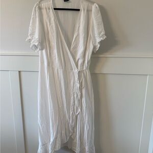 City Chic White Puff Sleeve Wrap Midi Dress